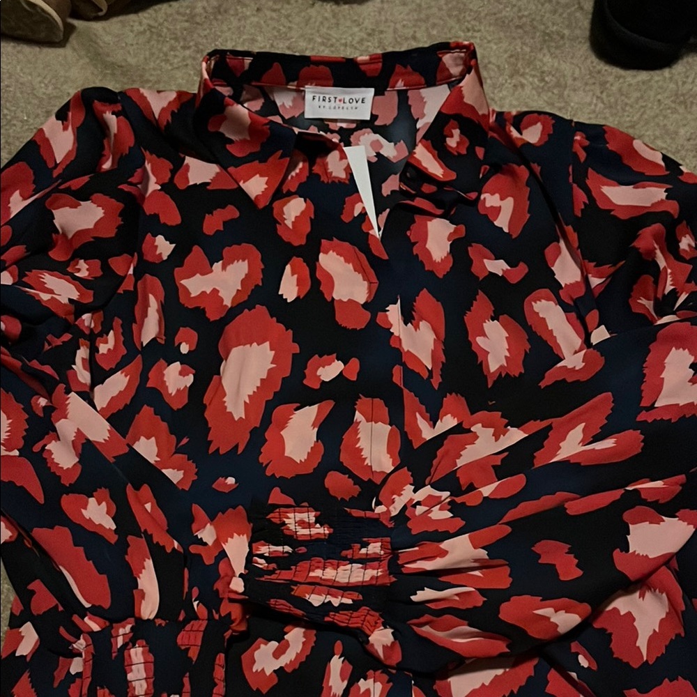 NWT First Love Red and Black Patterned Blouse